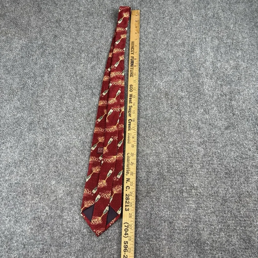 Vintage Y2K Jos A Bank Tie Men Red Silk Millennium 2000 New Year's Champagne USA